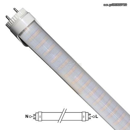 GloboStar® 76181 Λάμπα LED Τύπου Φθορίου T8 Αλουμινίου Τροφοδοσίας Δύο Άκρων 60cm 10W 230V 800lm 180° με Καθαρό Κάλυμμα Θερμό Λευκό 3000K