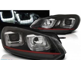 ΦΑΝΑΡΙΑ ΕΜΠΡΟΣ Headlights VW Golf 6 VI (2008-2013) Golf 7 3D LED DRL U-Design LED Flowing Turning Light Red Stripe GTI
