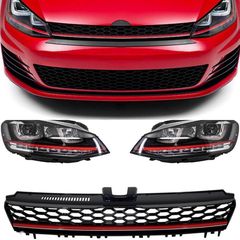 ΦΑΝΑΡΙΑ-ΜΑΣΚΑ ΕΜΠΡΟΣ VW Golf 7 VII (2012-2017) RED R20 GTI Look LED FLOWING with Central Grille R-Line