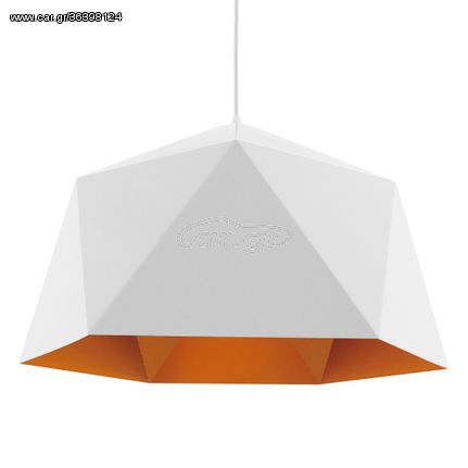 GloboStar® HEXAGON 01378 Μοντέρνο Κρεμαστό Φωτιστικό Οροφής Μονόφωτο Λευκό Χρυσό Μεταλλικό Καμπάνα Φ46 x Υ25cm