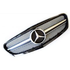 SCHATZ - Mercedes C Class 2013+ W205 - Μάσκα look AMG για Mercedes Benz W205 ματ χρώμιο ρίγα με πλαίσιο εξωτερικό μαύρο μεταλλικό