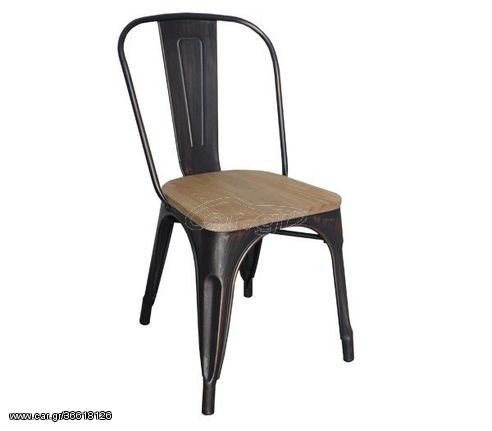 Relix Wood Natural oak Καρέκλα Μέταλλο Βαφή Antique Black