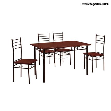 Vellino set Τραπεζαρία Κουζίνας, Μέταλλο Βαφή Μαύρο - Κερασί: Τραπέζι + 4 Καρέκλες