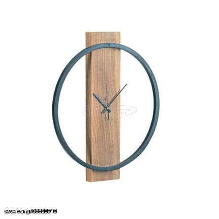 Clock-1 Ρολόι Τοίχου Μέταλλο Βαφή Μαύρο / Ξύλο Ακακία Φυσικό