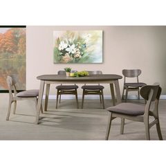 Dom set Τραπεζαρία Σαλονιού- Κουζίνας :τραπέζι + 6 Καρέκλες Χρώμα Smoke Beech, Ύφασμα Καφέ