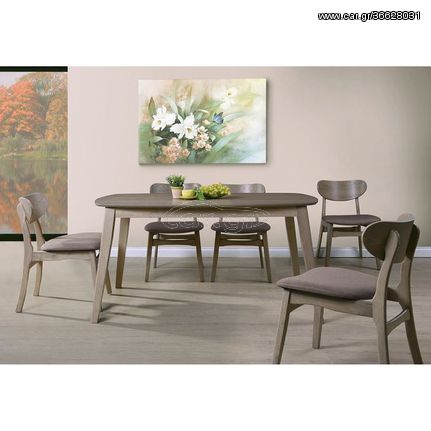 Dom set Τραπεζαρία Σαλονιού- Κουζίνας :τραπέζι + 6 Καρέκλες Χρώμα Smoke Beech, Ύφασμα Καφέ
