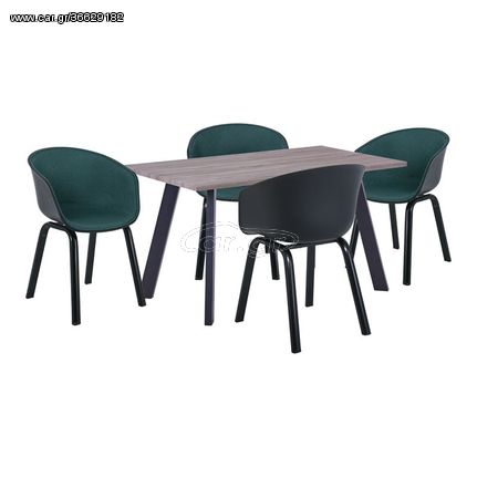Optim set α Τραπεζαρία:τραπέζι + 4 Πολυθρόνες Μέταλλο Μαύρο / pp Μαύρο Ύφασμα Πράσινο