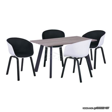 Optim set α Τραπεζαρία:τραπέζι + 4 Πολυθρόνες Μέταλλο Μαύρο / pp Άσπρο Ύφασμα Μαύρο