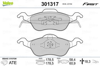 Σετ τακάκια, δισκόφρενα VALEO 301317