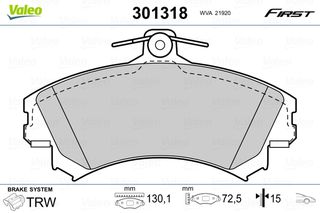 Σετ τακάκια, δισκόφρενα VALEO 301318