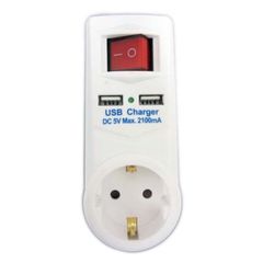 ARTSOUND ASQ614 Schuko Wall Adapter With 2xUSB Charger 2100mA - ArtSound and Lights