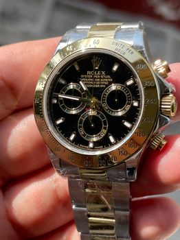 ROLEX DAYTONA 116523 BLACK TWO TONE SUPERCLONE 904L 18K VALJOUX7753 WITH FULLY WORKING CHRONOS