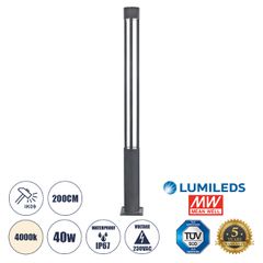 LED φωτιστικό πάρκου - πλατείας - κήπου 40W φυσικό λευκό φως 4000K 5440lm 60° AC100-240VAC IP67 Φ15.5cm x Ύψος 2m