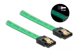 DELOCK Καλώδιο SATA III 7pin 82064, με UV επίστρωση, 0.3m, πράσινο