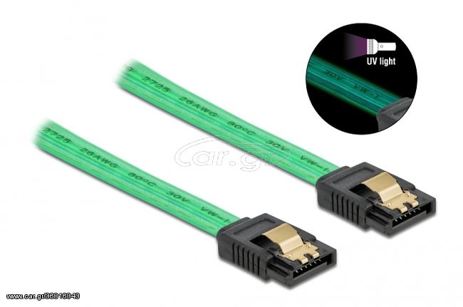 DELOCK Καλώδιο SATA III 7pin 82069, με UV επίστρωση, 0.5m, πράσινο