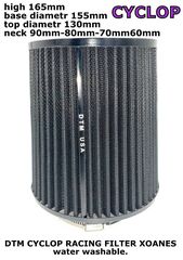 DTM new CYCLOP BLACK DRY-FLOW BLACK DTM RACING FILTERS XOANES 80mm- water washable NOT OIL