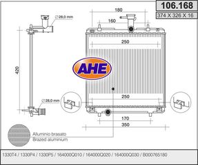 106.168 – AHE, Ψυγείο TOYOTA AYGO 05-, CITROEN C1 05-, PEUGEOT 107 05-