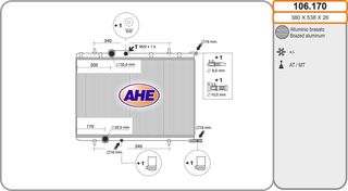 106.170 – AHE, Ψυγείο CITROEN BERLINGO 96- /C4 I 04- /XSARA 98-, PEUGEOT 206 00- /307 00- /PARTNER 96-