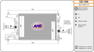 121.154 – AHE, Ψυγείο OPEL ASTRA J 09-15, CHEVROLET CRUZE 10- πάχος κυψέλης 16mm