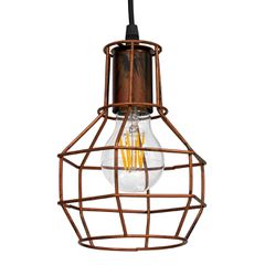 GLOBOSTAR® CAGE 00866 Vintage Κρεμαστό Φωτιστικό Οροφής με Ντουί 1 x E27 AC 220-240V IP20 - Χάλκινο - Μ15 x Π15 x Υ22cm
