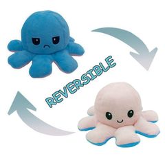 Λούτρινο Παιχνίδι Χταπόδι που Αλλάζει Διάθεση - Mood Swings Reversible Happy , Angry Octopus Μπλε,Λευκό