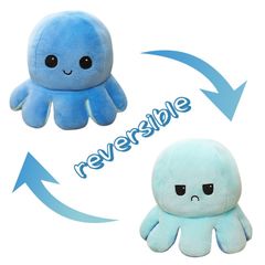 Λούτρινο Παιχνίδι Χταπόδι που Αλλάζει Διάθεση - Mood Swings Reversible Happy , Angry Octopus Μπλε,Γαλάζιο