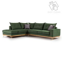 Γωνιακός καναπές "LUXURY II" με δεξιά γωνία από ύφασμα σε κυπαρισσί-ανθρακί χρώμα 290x235x95