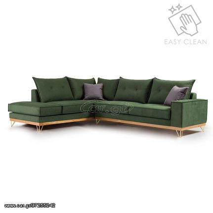 Γωνιακός καναπές "LUXURY II" με δεξιά γωνία από ύφασμα σε κυπαρισσί-ανθρακί χρώμα 290x235x95