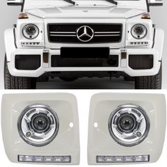 ΦΑΝΑΡΙΑ ΕΜΠΡΟΣ Headlights Bi-Xenon Look with Covers WHITE LED DRL MERCEDES G-Class W463 (1989-2012) G65 AMG Design