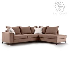 Γωνιακός καναπές "ROMANTIC" με αριστερή γωνία από ύφασμα σε μόκα-κρεμ χρώμα 290x235x95