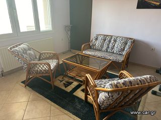 Σετ Μπαμπού με μαξιλάρια, Διθέσιος καναπές, 2 πολυθρόνες, 1 τραπέζι