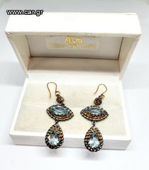ΒΥΖΑΝΤΙΝΑ ΚΡΕΜΑΣΤΑ ΣΚΟΥΛΑΡΙΚΙΑ AQUAMARINE ΧΡΥΣΟΣ Κ9 ,ΑΣΗΜΕΝΙΟ 925 ΚΑΙ ΔΙΑΜΑΝΤΙΑ Α9076 ΤΙΜΗ 180 ΕΥΡΩ
