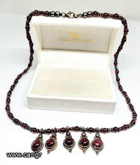 VINTAGE ΧΕΙΡΟΠΟΙΗΤΟ ΚΟΛΙΕ ΑΣΗΜΙ 925 ΚΑΙ  GARNET ΛΙΘΟΥΣ Α9066 ΤΙΜΗ 175 ΕΥΡΩ