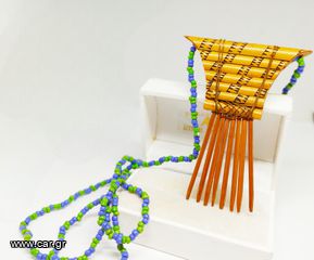 Ethnic κολιέ με περουβιανό μουσικό όργανο από μπαμπού και πράσινες-μπλε χάντρες (Ε) Α9036 ΤΙΜΗ 60 ΕΥΡΩ