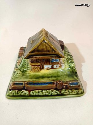 Αντίκα ιδιαίτερο μελανοδοχείο "Black Forest Peasant House" Erphila Majolica Ceramic Germany.