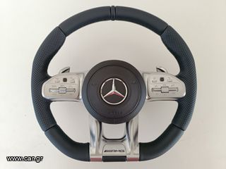 Τιμόνι Mercedes-Benz γνήσιο AMG performance καινούριο με distronic για W177 A-Class, C118 CLA-Class, W247 B-Class, H247 GLA με δερμάτινο αερόσακο