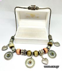 Vintage Boho Κολιέ σε Ασημί τόνο με πέτρες και charmings A9036 TIMH 85 EΥΡΩ