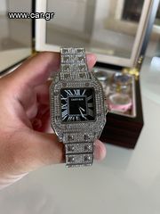 Iced out Cartier santos αντίγραφο