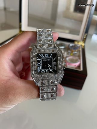 Iced out Cartier santos αντίγραφο