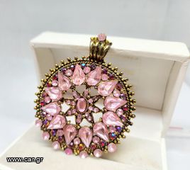 Pink Rhinestone vintage μενταγιόν επιχρυσωμένο Α9536 ΤΙΜΗ 70 ΕΥΡΩ