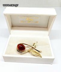 Vintage καρφίτσα με κόκκινο πορτοκαλί Carnelian λίθο Filigree επίχρυση και φιλιγκράν τεχνική Α902 ΤΙΜΗ 45 ΕΥΡΩ