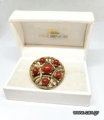 Vintage Καρφίτσα στυλ Art Deco με Carnelian λίθους επίχρυση Α9026 ΤΙΜΗ 45 ΕΥΡΩ