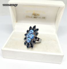 Όμορφο Vintage δαχτυλίδι με Blue Navy και γαλάζιες ζιργκόν πέτρες Α9026 ΤΙΜΗ 45 ΕΥΡΩ