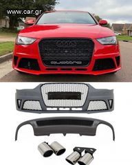 BODY KIT Audi A4 B8 Facelift (2012-2015) with Rear Bumper Valance Air Diffuser and Exhaust Muffler Tips Tail Pipes RS4 Design