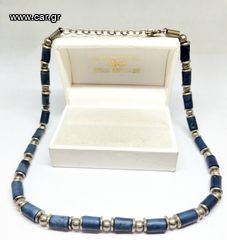 Vintage κολιέ Lapis Blue Tube Bar χάντρες Ασημί τόνος Α9026 ΤΙΜΗ 45 ΕΥΡΩ