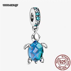 Γυάλiνο Sea Turtle Dangle Charm Γνήσιο ασήμι 925