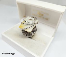 Vintage 1980s χειροποίητο δαχτυλίδι με Mother of Pearl ασήμι 925 Α9536 ΤΙΜΗ 80 ΕΥΡΩ-thumb-1