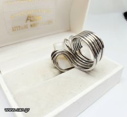 Vintage 1980s χειροποίητο δαχτυλίδι με Mother of Pearl ασήμι 925 Α9536 ΤΙΜΗ 80 ΕΥΡΩ-thumb-3