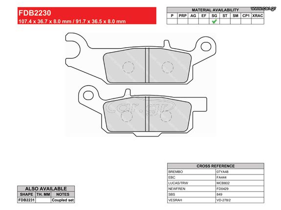 ΤΑΚΑΚΙΑ ΕΜΠΡΟΣ ΔΕΞΙΑ YAMAHA YFM 250 RAPTOR / YFM 550 GRIZZLY / YFM 700 GRIZZLY FERODO FDB2230SG