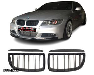 ΣΕΤ Μάσκες / Καρδιές Εμπρός BMW 3 (E90,  E91) (2005-2008) ~~M4 Look~~ !!Με Διπλή Γρίλια Μαύρο Γυαλιστερό!! (4Τμχ)